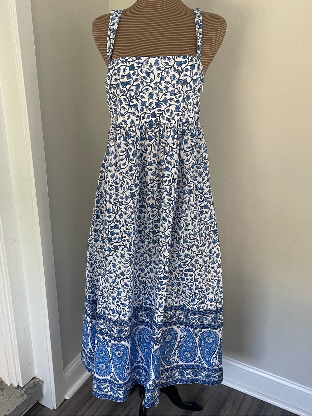 J. Crew White and Blue Paisley Maxi Dress